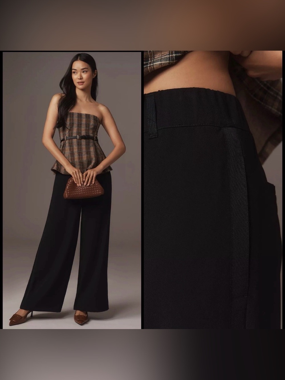 NEW Anthropologie Wide Leg Pull-On Pants Size XL Black Soft Chic Trousers Baddie